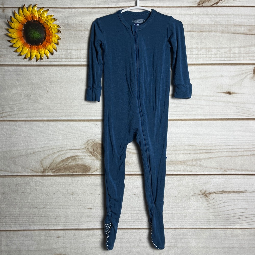KicKee Pants 9-12 Months Blue Bamboo Footed Pajamas One Piece Sleepwear Kids